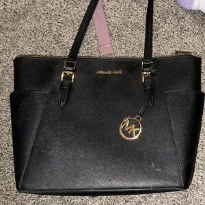 Michael Kors Black Saffiano Tote with Gold Logo